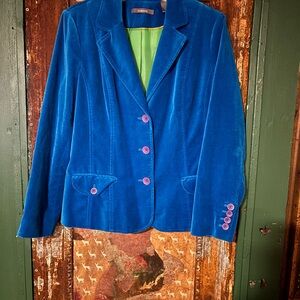 Liz Claiborne Royal Blue Velvet Blazer with Pink Buttons
